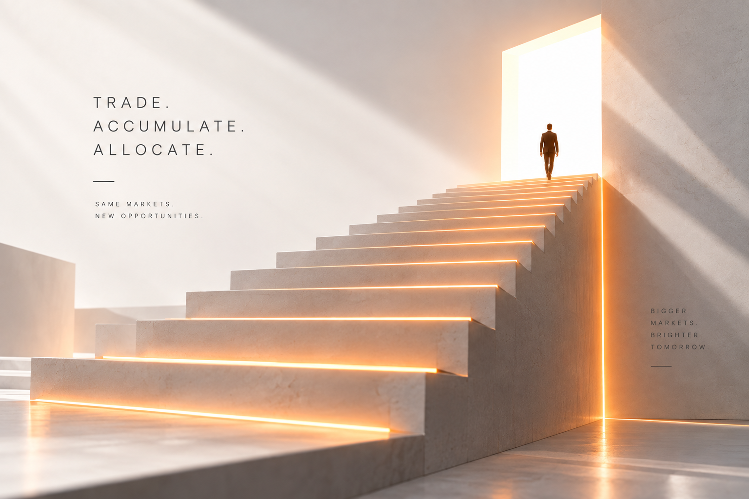 Illuminated architectural stairway ascending toward an open doorway